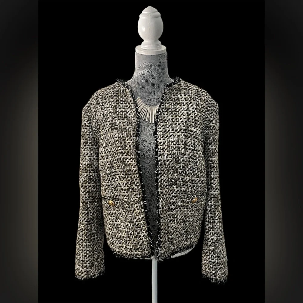 NWT Express Gold Metallic Chic Tweed Jacket - Size XL
